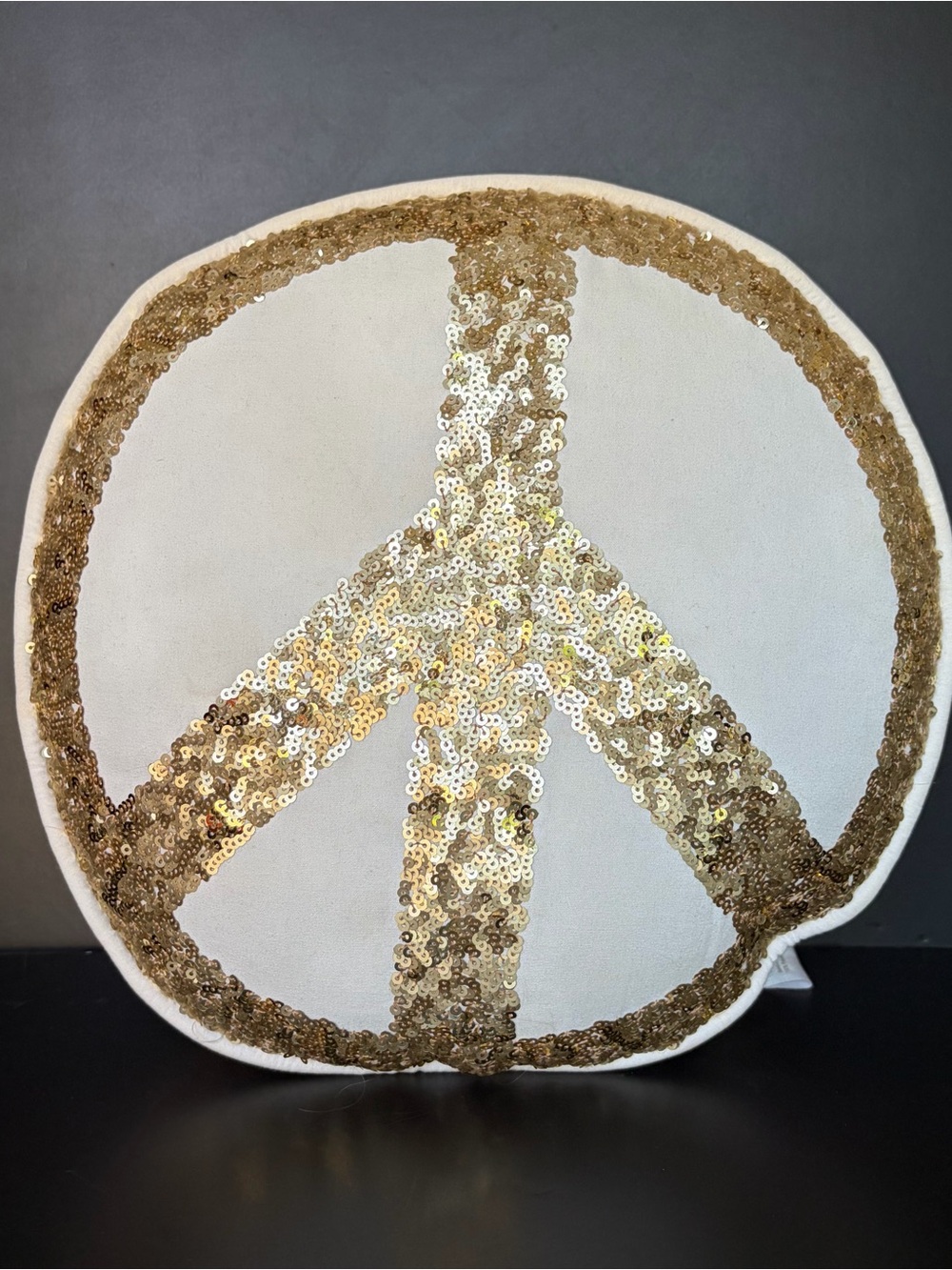 Pottery Barn Teen Sequin Peace Throw Pillow White Gold Bedroom Decor